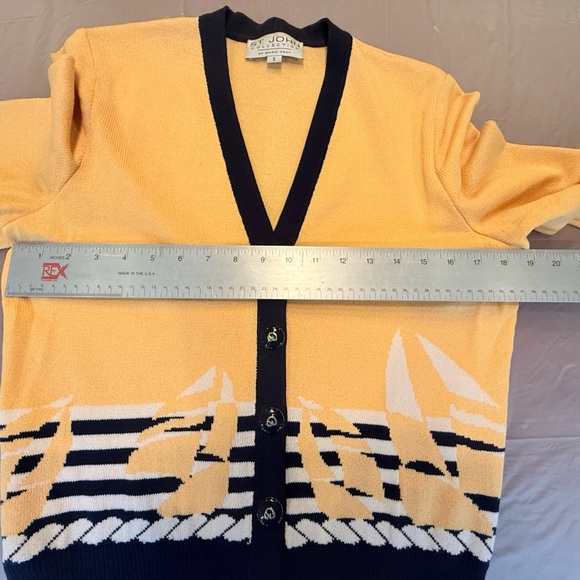 St John Vintage Yellow/Navy Nautical V-neck Cardigan Sweater Size Small MSRP$695 - Picture 9 of 10